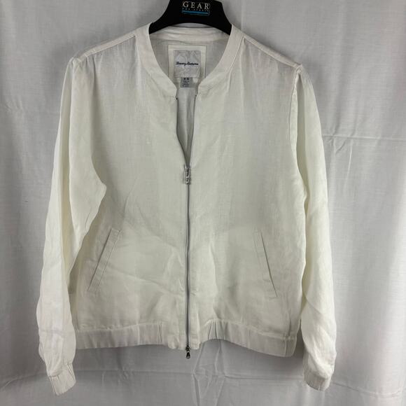 Tommy Bahama White 100% Linen Double Zipper Lightweight Jacket Medium Bamboo - Picture 1 of 7